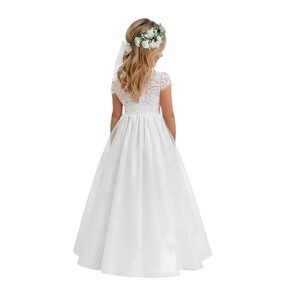 2bunnies Lace Flower Girl Dress Size 12-14 Wedding Tulle Full Skirt Long Maxi